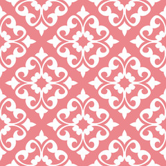  Floral seamless pattern. White and pink background