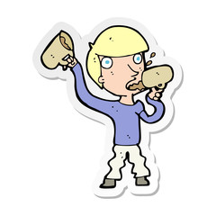 Obraz premium sticker of a cartoon man drinking beer