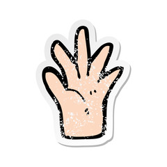 retro distressed sticker of a cartoon hand symbol