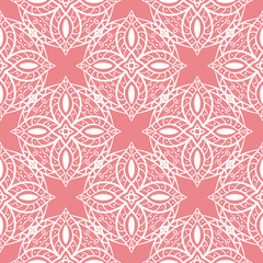 White seamless print on pink background. Indian style pattern