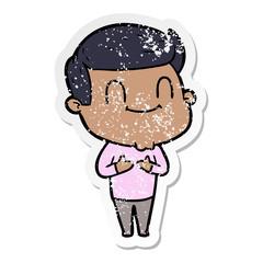 distressed sticker of a cartoon friendly man