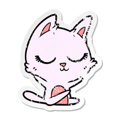 distressed sticker of a calm cartoon cat