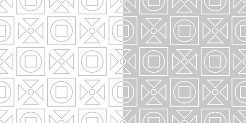 Geometric seamless patterns compilation. Gray and white backgrounds