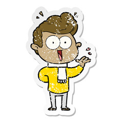 distressed sticker of a cartoon excited man