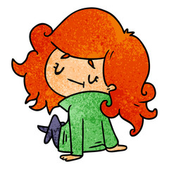 textured cartoon of a cute kawaii girl