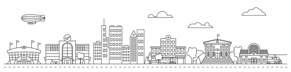 City main street line art vector illustration © eyewave