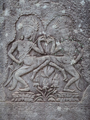 Fototapeta na wymiar Angkor Wat Temple wall carvings, Cambodia
