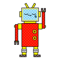 comic book style cartoon crying robot