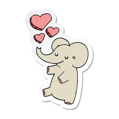 sticker of a cartoon elephant with love hearts