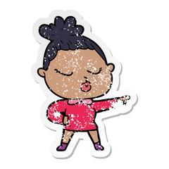 distressed sticker of a cartoon calm woman