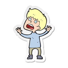 sticker of a cartoon stressed boy