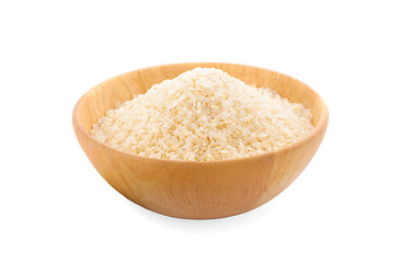 white rice (Thai Jasmine rice) in wooden bowl an  isolated on white background