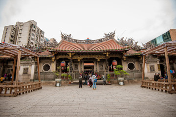Taipei, Taiwan - January 27, 2019 - The temple of Longshan in downtown Taipei in Taiwan