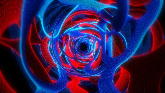 Abstract geometric lowpoly tunnel. Seamless neon retro futuristic animation 