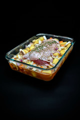 Préparation cuisson rôti de porc pomme de terre