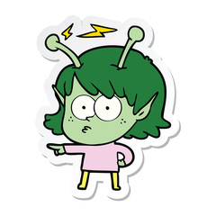 sticker of a cartoon alien girl