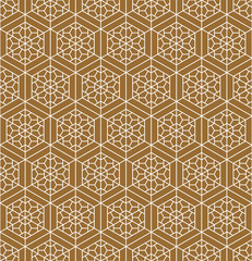 Seamless traditional Japanese ornament.Golden color background.White lines.