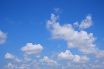 White cumulus cloudy with blue sky background in clear sky concept, selective focus