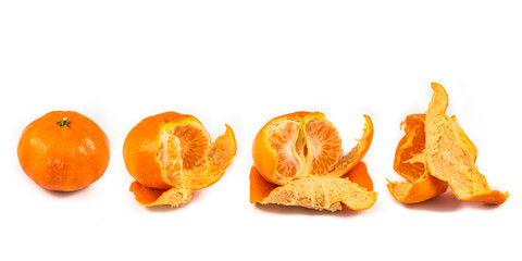 Mandarine geschält Freisteller nebeneinander