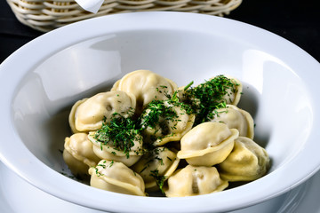 dumplings on the table in the restaurant, the menu