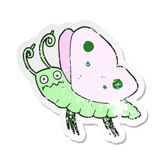 retro distressed sticker of a cartoon funny butterfly