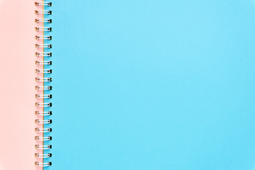 Colored notebook pages. Minimal concept, flat lay background. Copy space.
