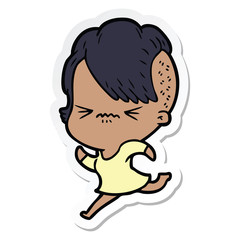 sticker of a cartoon annoyed hipster girl