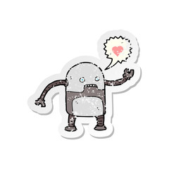 retro distressed sticker of a cartoon robot