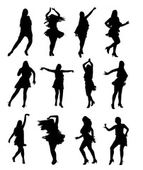 Set of professional latino woman dancer in motion. Easy editable layered vector illustration.