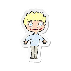 retro distressed sticker of a cartoon excited boy