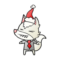 angry wolf boss gradient cartoon of a wearing santa hat