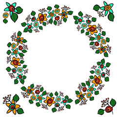 Multi-colored wreath of cute flowers. Isolated on a white background.