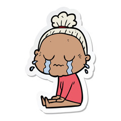 sticker of a cartoon crying old lady