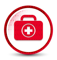 First aid kit icon misty frozen red round button