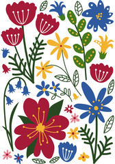 Colorful Wild and Garden Blooming Flowers, Floral Seamless Pattern, Seasonal Decor Vector Illustration