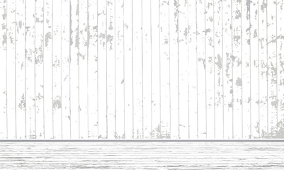 Room with wooden wall and floor, white planks, interior of empty living room. Vector illustration