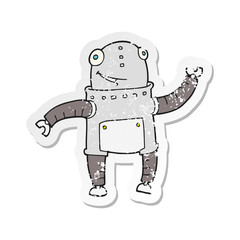 retro distressed sticker of a cartoon robot