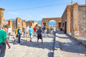 The city of Pompeii buried under a layer of ash by the volcano Mount Vesuvius