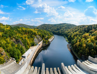 Obraz na płótnie Canvas Panoramic view from the height of Dam on Vltava river in Czech Republick Europe