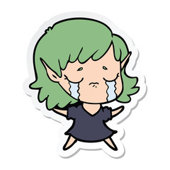 sticker of a cartoon crying elf girl