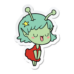 sticker of a happy alien girl cartoon