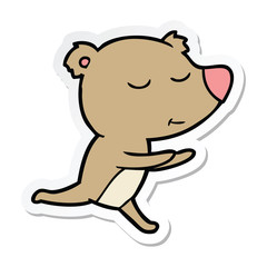 sticker of a happy cartoon bear running
