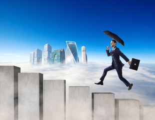 Businessman running on the concrete stairs blocks.