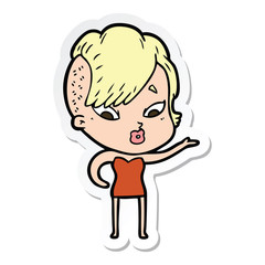 sticker of a cartoon surprised girl