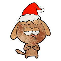 textured cartoon of a bored dog wearing santa hat
