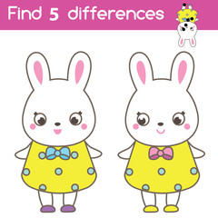 Find the differences educational children game. Kids activity with cute bunny