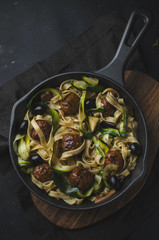 Pasta with meatballs and courgette