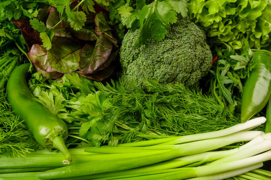 fresh green different vegetables. vegetables background