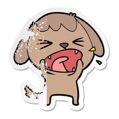 distressed sticker of a cute cartoon dog barking