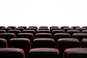 Obraz premium Cinema with empty seats, blank screen, mockup. Movie concept. 3D illustration